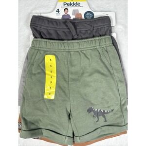 Pekkle Boys 4 Piece Shorts Set Size 5 Green Grey Brown Dinosaur Pull On New